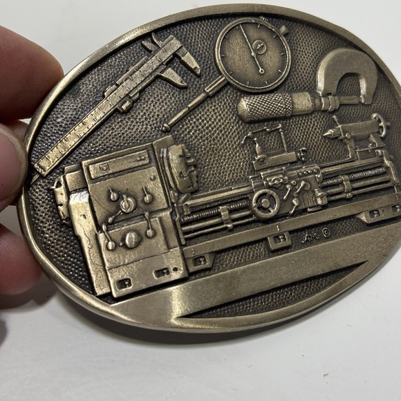 Machinist Metal Lathe Calipers Vice Tools Bench Solid Brass Vintage Belt Buckle - Picture 3 of 6